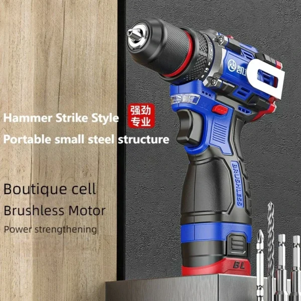 Cordless Electric Screwdriver, Brushless Impact Drill, Wireless Hand Drill, Lithium-Ion Battery Power Tools - Image 2