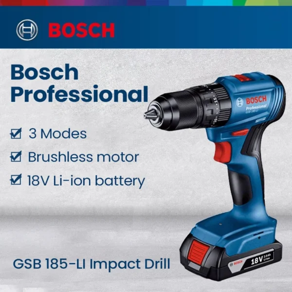 Bosch GSB 185Li Electric Impact Drill Cordless Brushless Drill Screwdriver 50Nm 27000bpm Impact Driller for Wood Metal and Stone