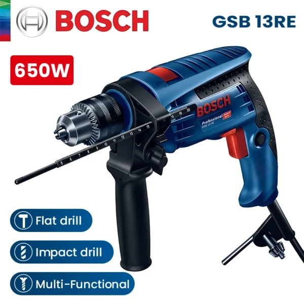 Bosch GSB 13RE Hammer Drill 650W High-Power 47000 Bpm Impact Cable Driller Variable Speed Drilling Power Tool for Concrete Steel