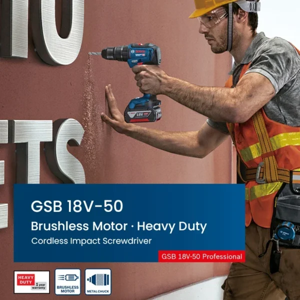 Bosch GSB 18V-50 Cordless Electric Drill Screwdriver Dual Speed 50Nm Brushless Impact Driller Professional Rotation Power Tools - Image 3