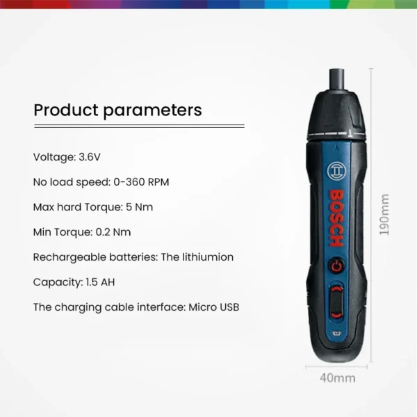 Bosch GO2 Eectric Screwdriver Set 5Nm Cordless Mini Hand Drill Multi-Function 3.6V Rechargeable Screw Driver Home DIY Power Tool - Image 6