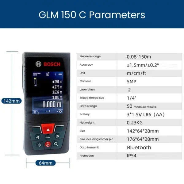 Bosch 150M Laser Distance Meter GLM 150C Professional Digital Laser Rangefinder Electronic Rulers Measuring Tool Inbuilt Camera - Image 6