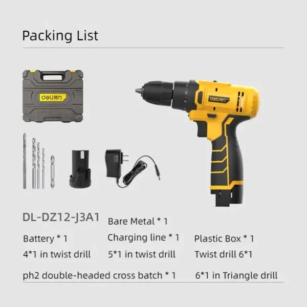 Deli-Cordless High-Power Electric Tapping Drill, Lithium Battery, Dual Speed, Household Screwdriver, Power Tool - Image 6