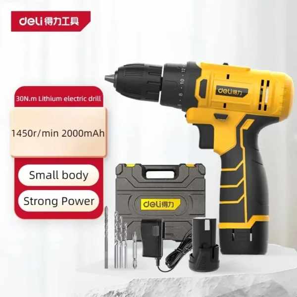 Deli-Cordless High-Power Electric Tapping Drill, Lithium Battery, Dual Speed, Household Screwdriver, Power Tool - Image 2