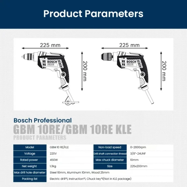 Bosch GBM 10 RE Electric Drill 450W 2600rpm Driver Drill 220/110V Multifunction Power Rotary Tools Professional Drilling Machine - Image 6