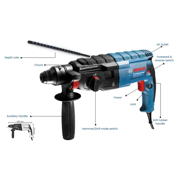 Bosch GBH 2-24RE Electric Hammer Drill Rotary Tool 4200Bpm 2.7J SDS Quick-Chang Impact Driller Reverse Hammer for Concrete Steel - Image 6