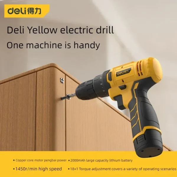 Deli-Cordless High-Power Electric Tapping Drill, Lithium Battery, Dual Speed, Household Screwdriver, Power Tool - Image 3