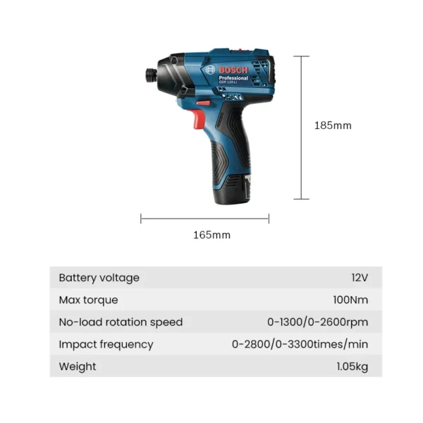 Bosch GDR120-Li Electric Drill Cordless Driller 100Nm Torque 12V Jack Impact Wrench Screwdriver Bosch Power Tools with 2 Battery - Image 6