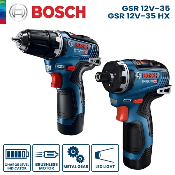 Bosch GSR 12V-35 HX Cordless Screwdriver Multi-Function Rechargeable Electric Drill Brushless Screwdriver Home Rotary Power Tool