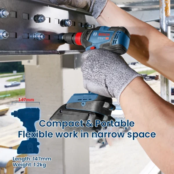 Bosch GDX 18V-200 Electric Screwdriver 18V Cordless Brushless Impact Wrench Drill Power Tools with 2 Batteries and 1 Charger - Image 3