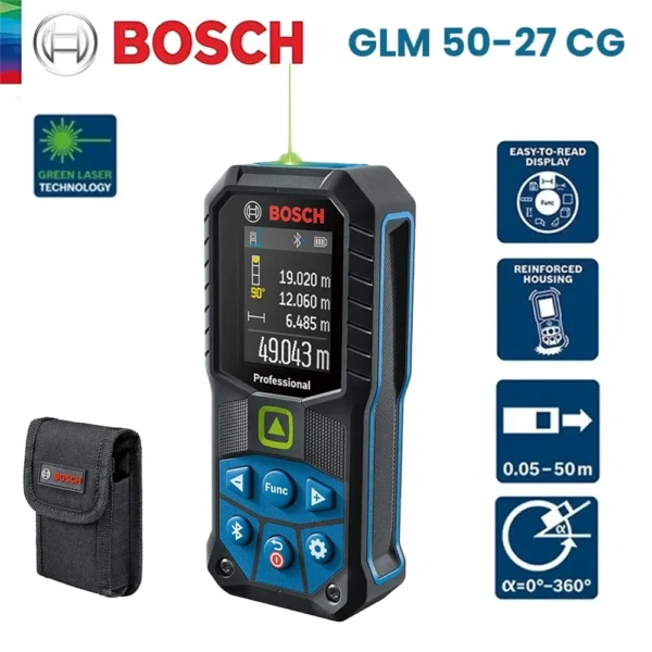 Bosch 50M Laser Rangefinder GLM 50-27 CG Green Laser Tape Meter BT Remote Control Multifunctional Distance Angle & Measure Tool