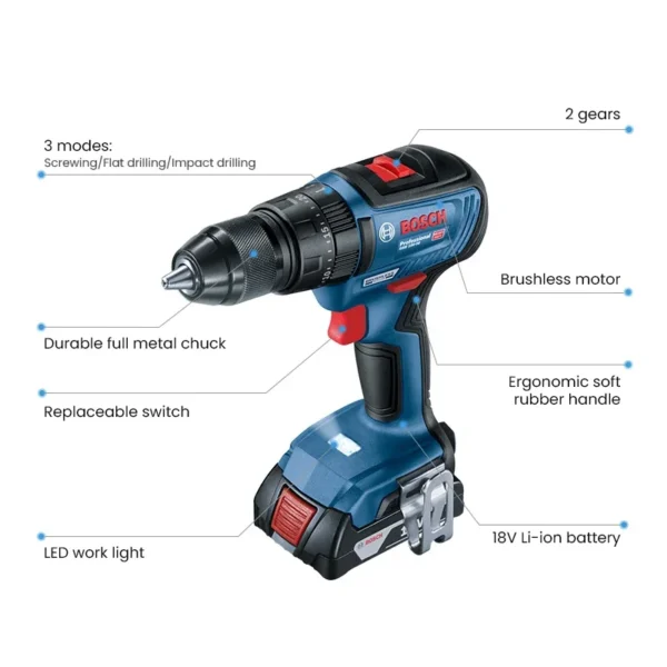 Bosch GSB 18V-50 Cordless Electric Drill Screwdriver Dual Speed 50Nm Brushless Impact Driller Professional Rotation Power Tools - Image 5