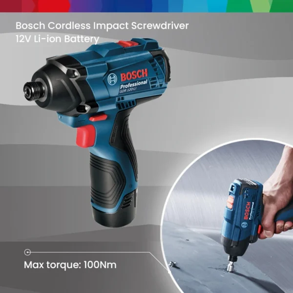 Bosch GDR120-Li Electric Drill Cordless Driller 100Nm Torque 12V Jack Impact Wrench Screwdriver Bosch Power Tools with 2 Battery - Image 4