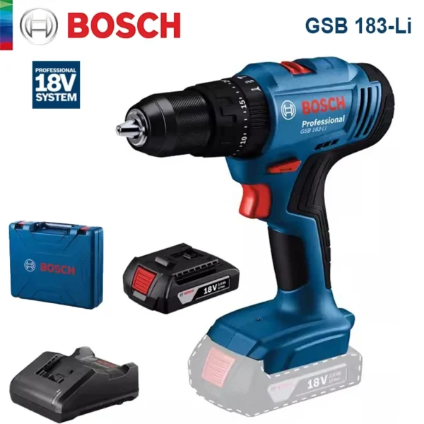 Bosch GSB 183 Electric Hammer Drill Screwdriver Cordless Brushless Impact Drill 56Nm Multi-Use Power Tools for Wood Stone Metal