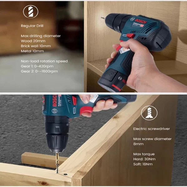 Bosch GSB 12V-30 Cordless Impact Drill 24000bpm 30Nm Electric Screwdriver Driller 12V Brushless Power Tools for Wood Metal - Image 3