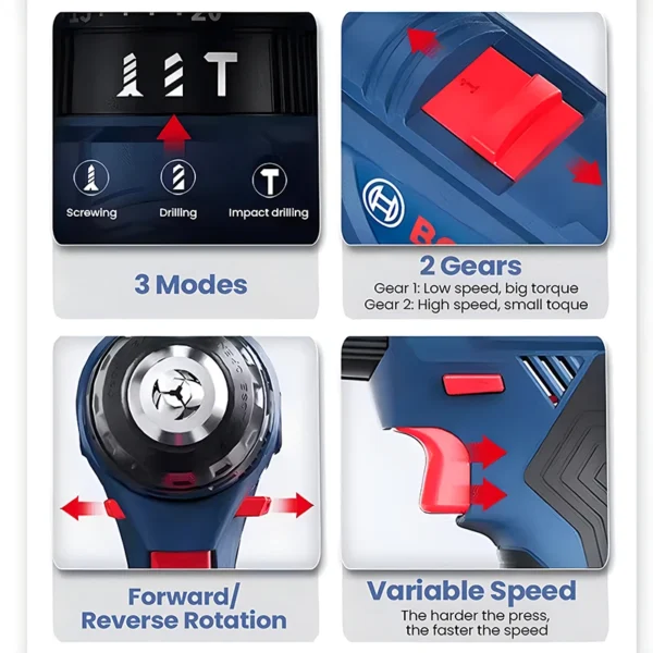 Bosch GSB 185Li Electric Impact Drill Cordless Brushless Drill Screwdriver 50Nm 27000bpm Impact Driller for Wood Metal and Stone - Image 5