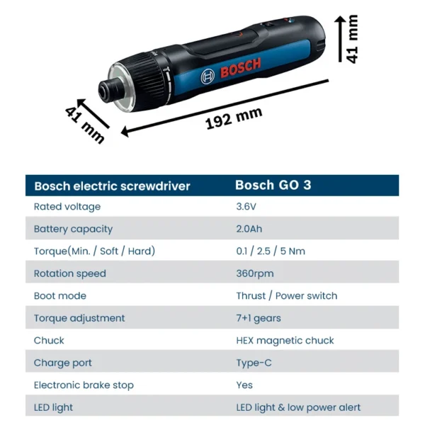 Bosch GO 3 Electric Screwdriver Set 3.6V 5Nm Cordless Mini Hand Drill Rechargeable Screw Driver Bosch Multi-Function Power Tool - Image 6