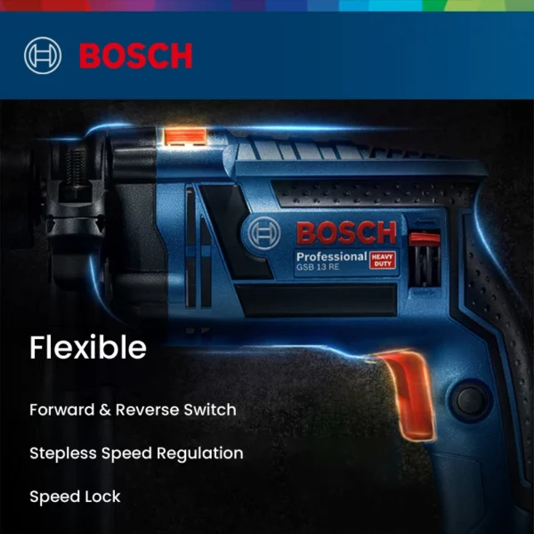 Bosch GSB 13RE Hammer Drill 650W High-Power 47000 Bpm Impact Cable Driller Variable Speed Drilling Power Tool for Concrete Steel - Image 5